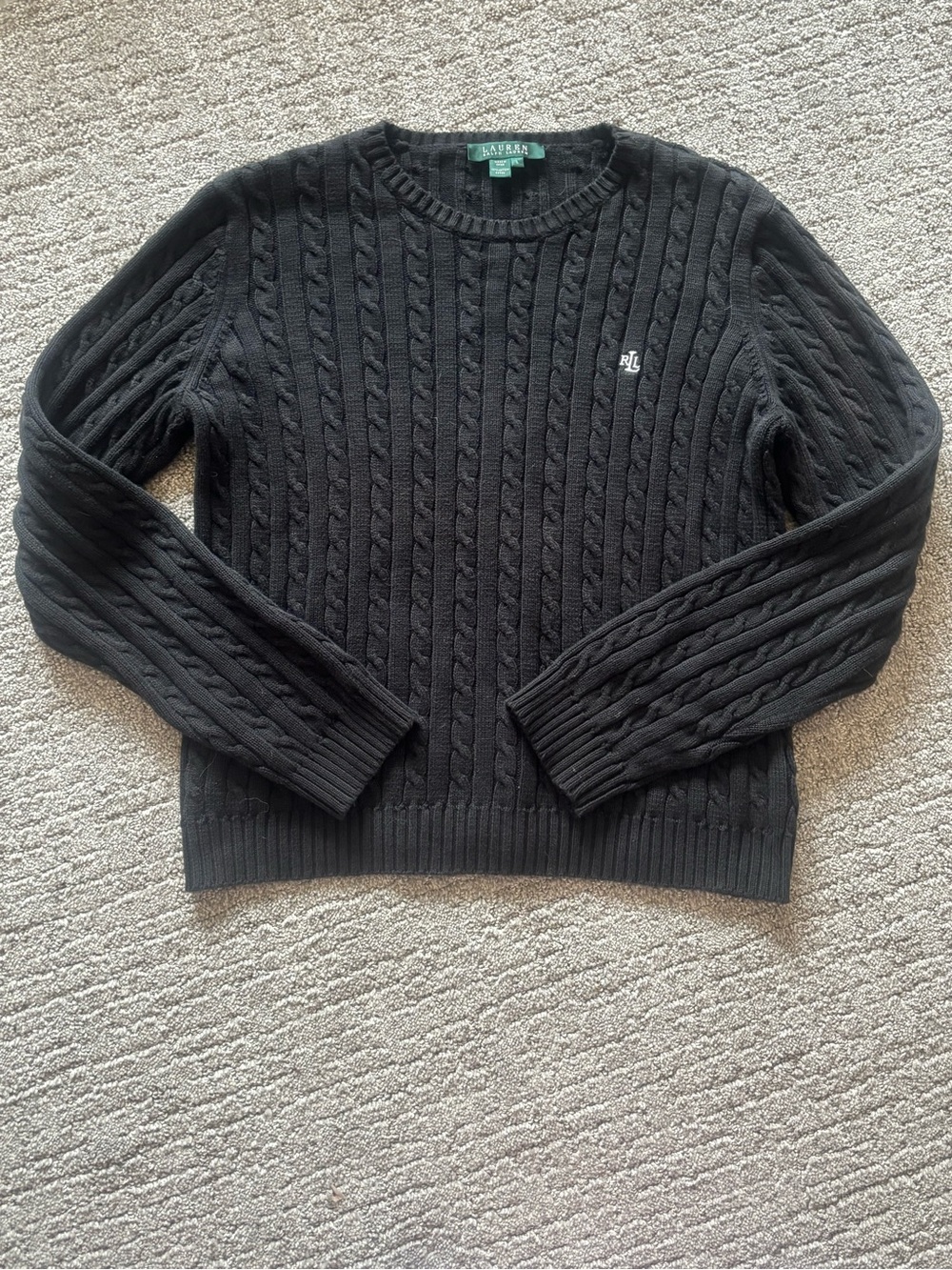 Lauren Ralph Lauren | Black Cable-Knit Crewneck Sweater | Size L